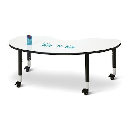 Jonti-Craft Berries Kidney Dry Erase Table, 72 in. x 48 in., Mobile, Write-n-Wipe/Black/Black 6423JCM420